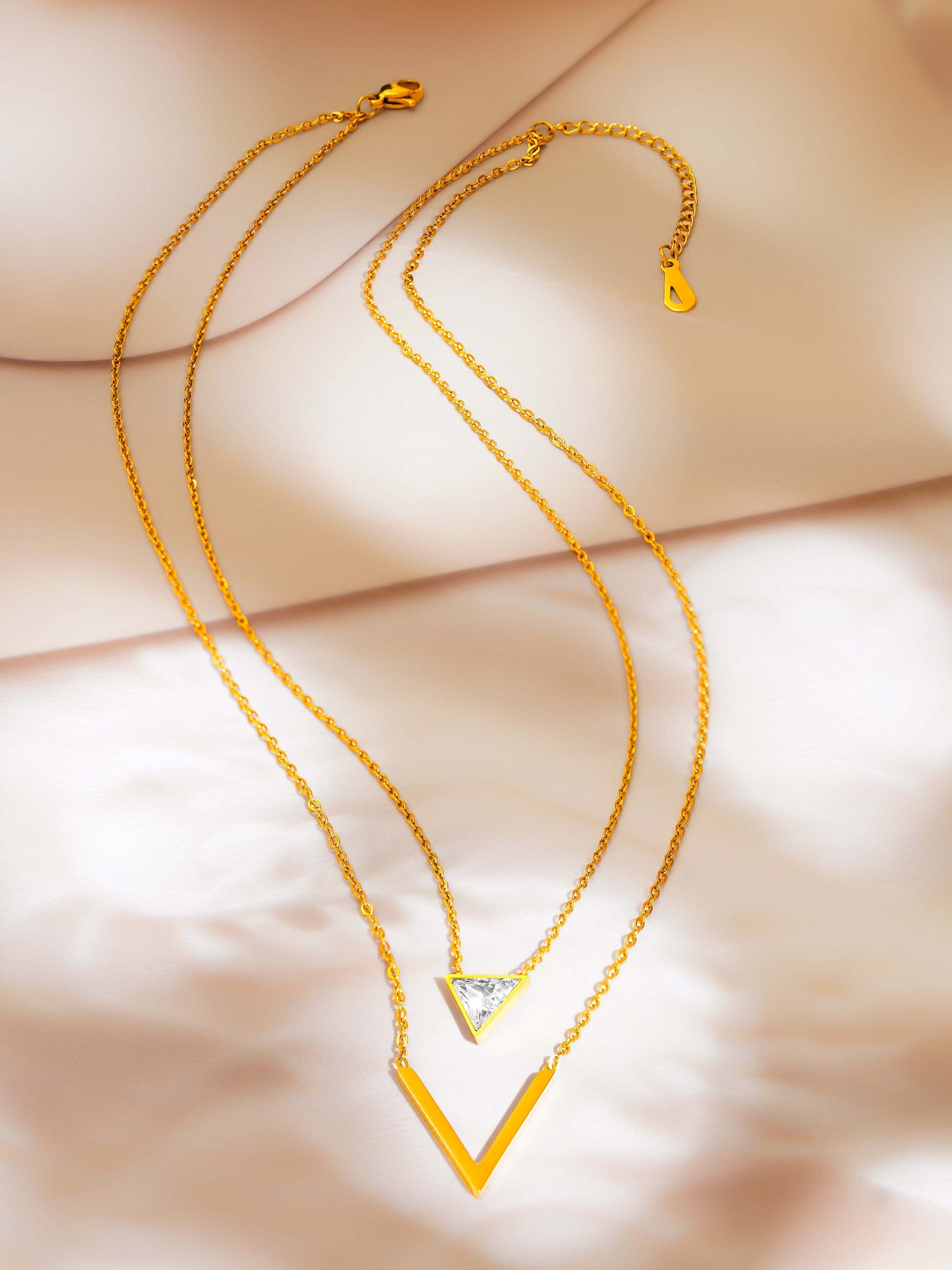 18K Gold Plated Multi Layered Victory CZ Studded Necklace