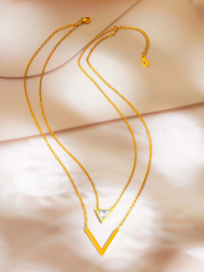 18K Gold Plated Multi Layered Victory CZ Studded Necklace