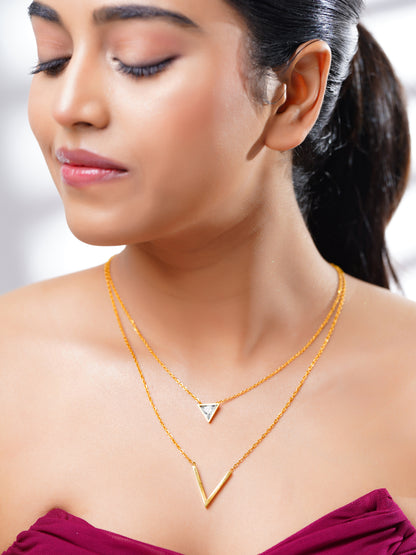 18K Gold Plated Multi Layered Victory CZ Studded Necklace