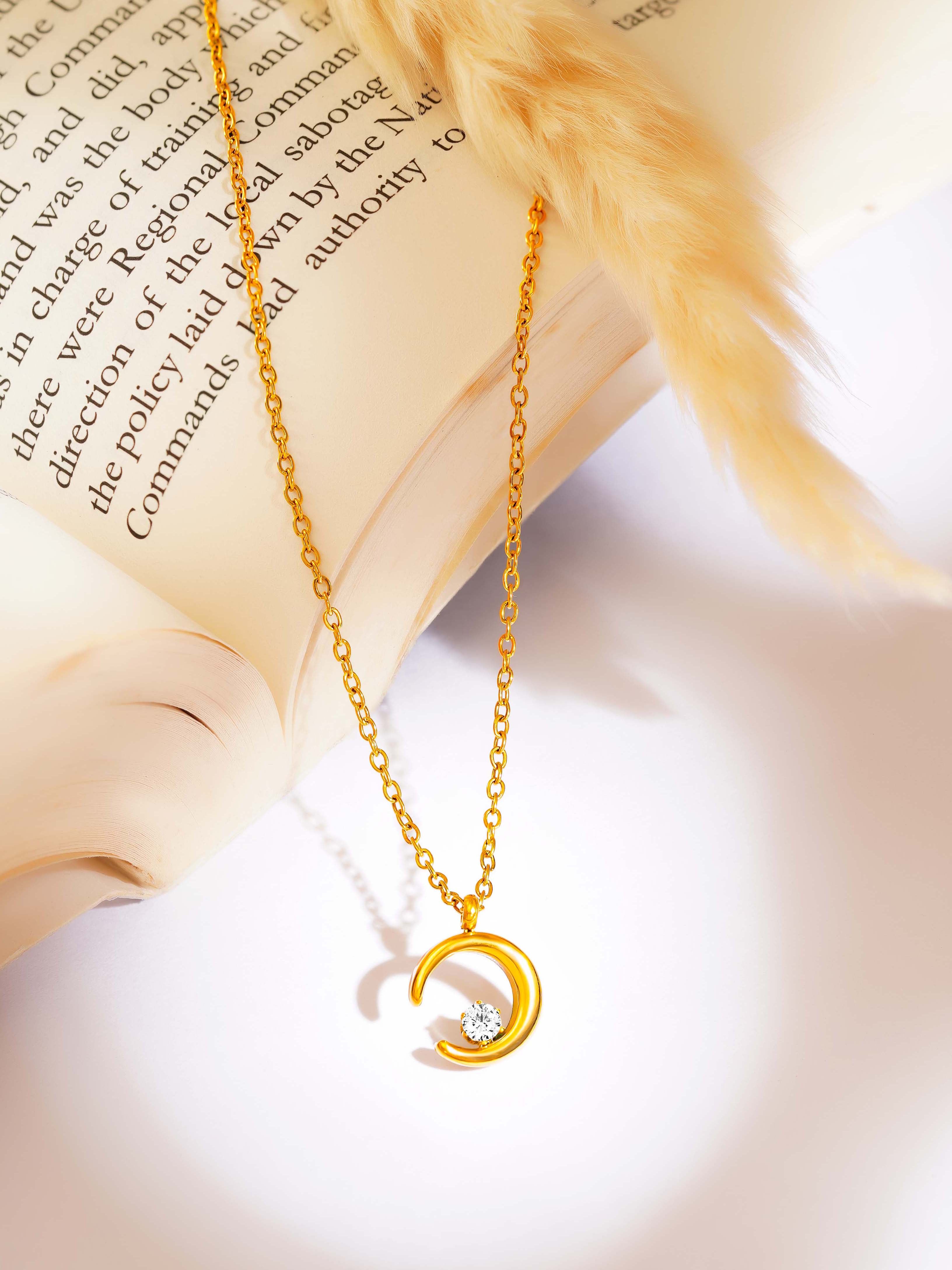 18K Gold Plated Crescent Moon Necklace and Drop Earrings Set