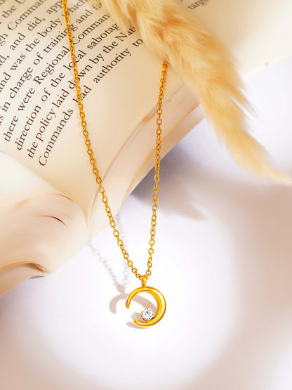 18K Gold Plated Crescent Moon Necklace and Drop Earrings Set