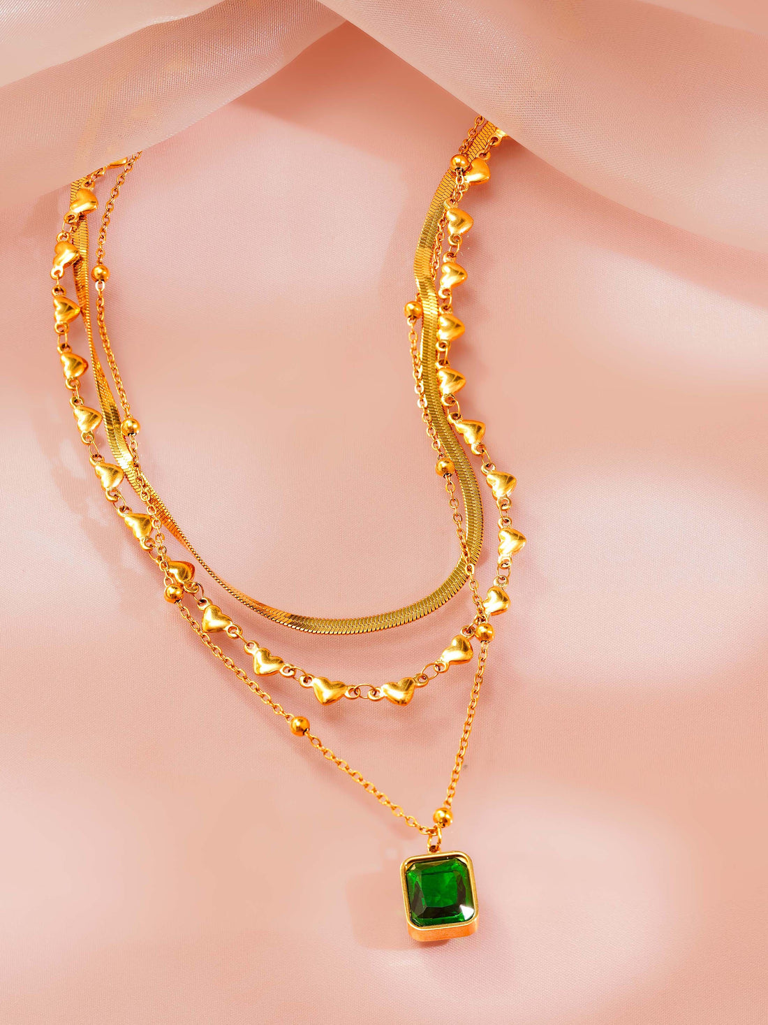Emerald Triple Layer Necklace