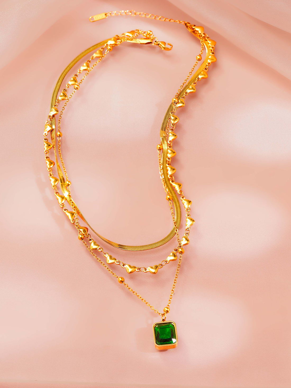 Emerald Triple Layer Necklace