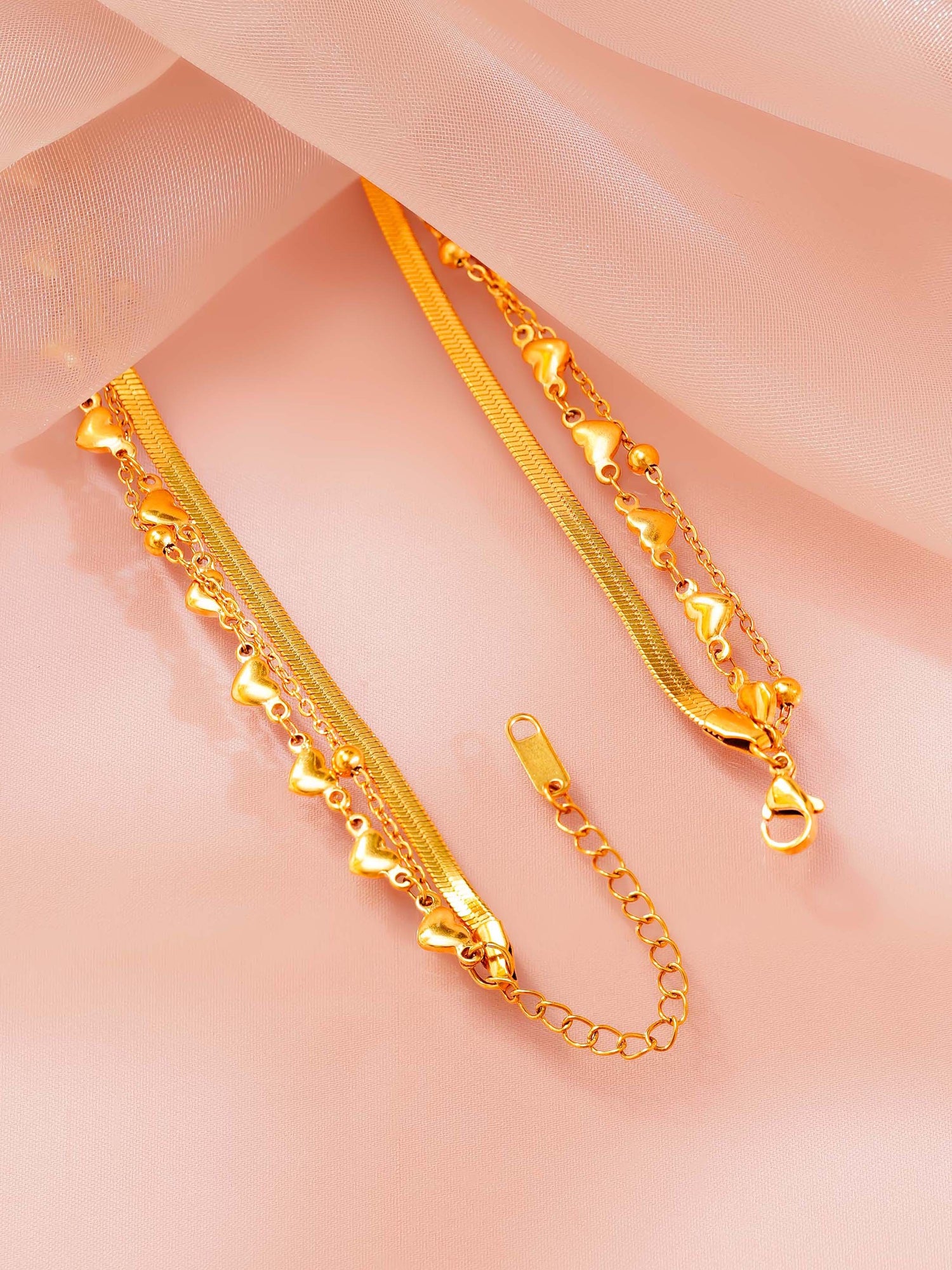 18K Gold Plated Layered Hearts Necklace