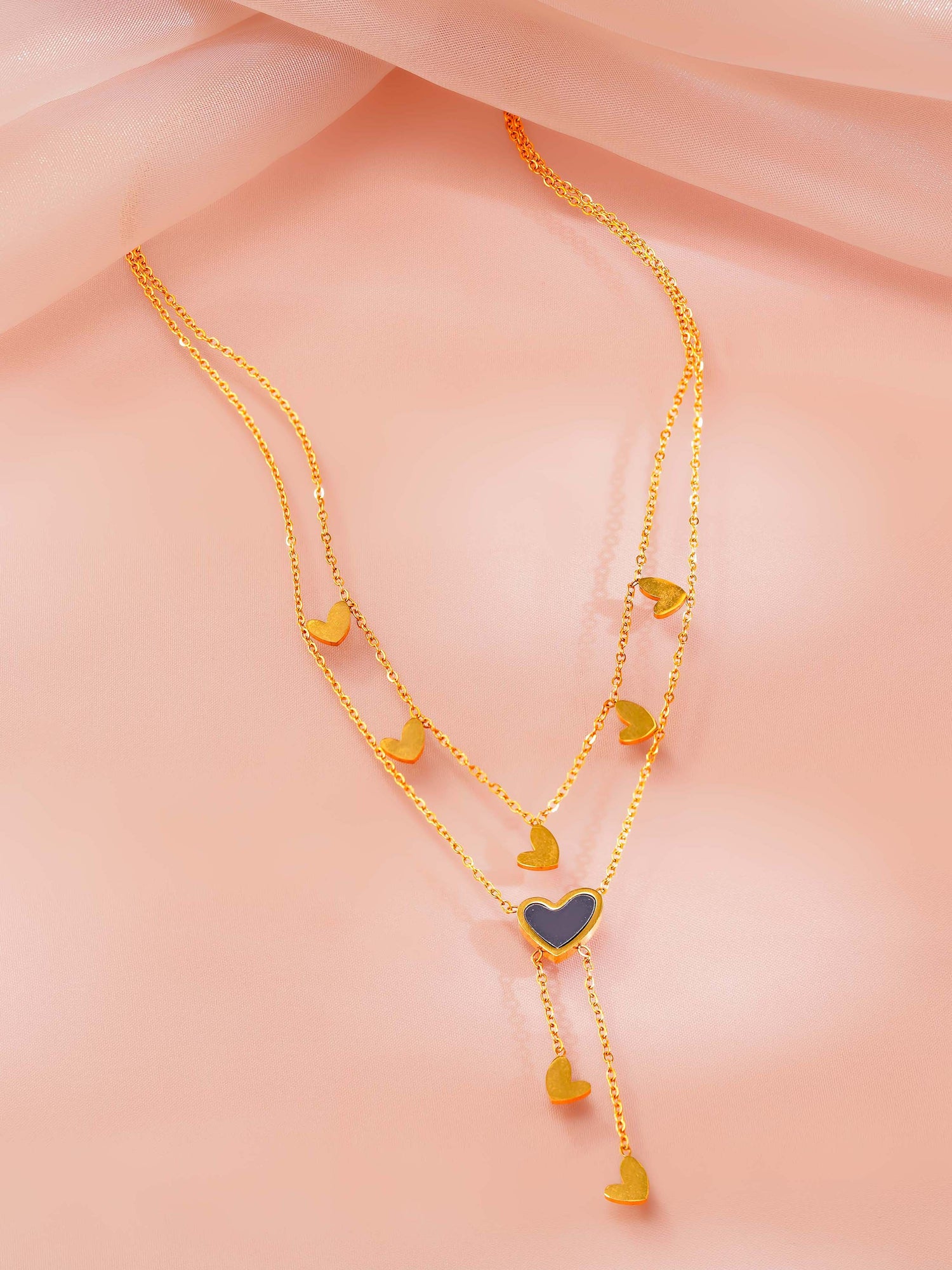 18K Gold Plated Layered Heart Pendant Necklace