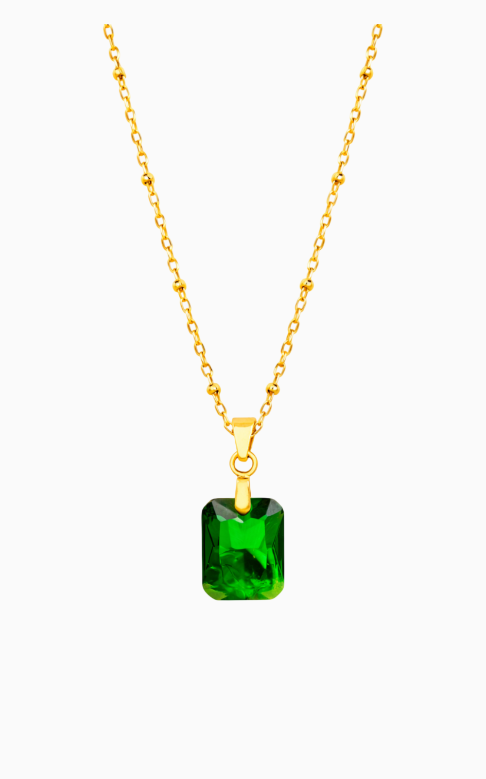 18K Gold Plated Emerald Green Pendant Beaded Necklace