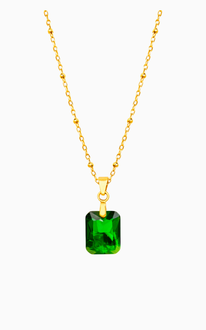 18K Gold Plated Emerald Green Pendant Beaded Necklace