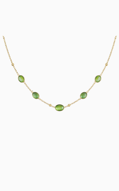 18K Gold Plated Green Stone Station Necklace