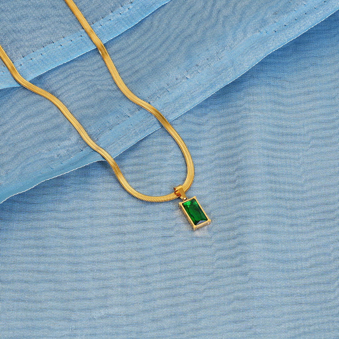 18K Gold Plated Emerald Pendant Necklace
