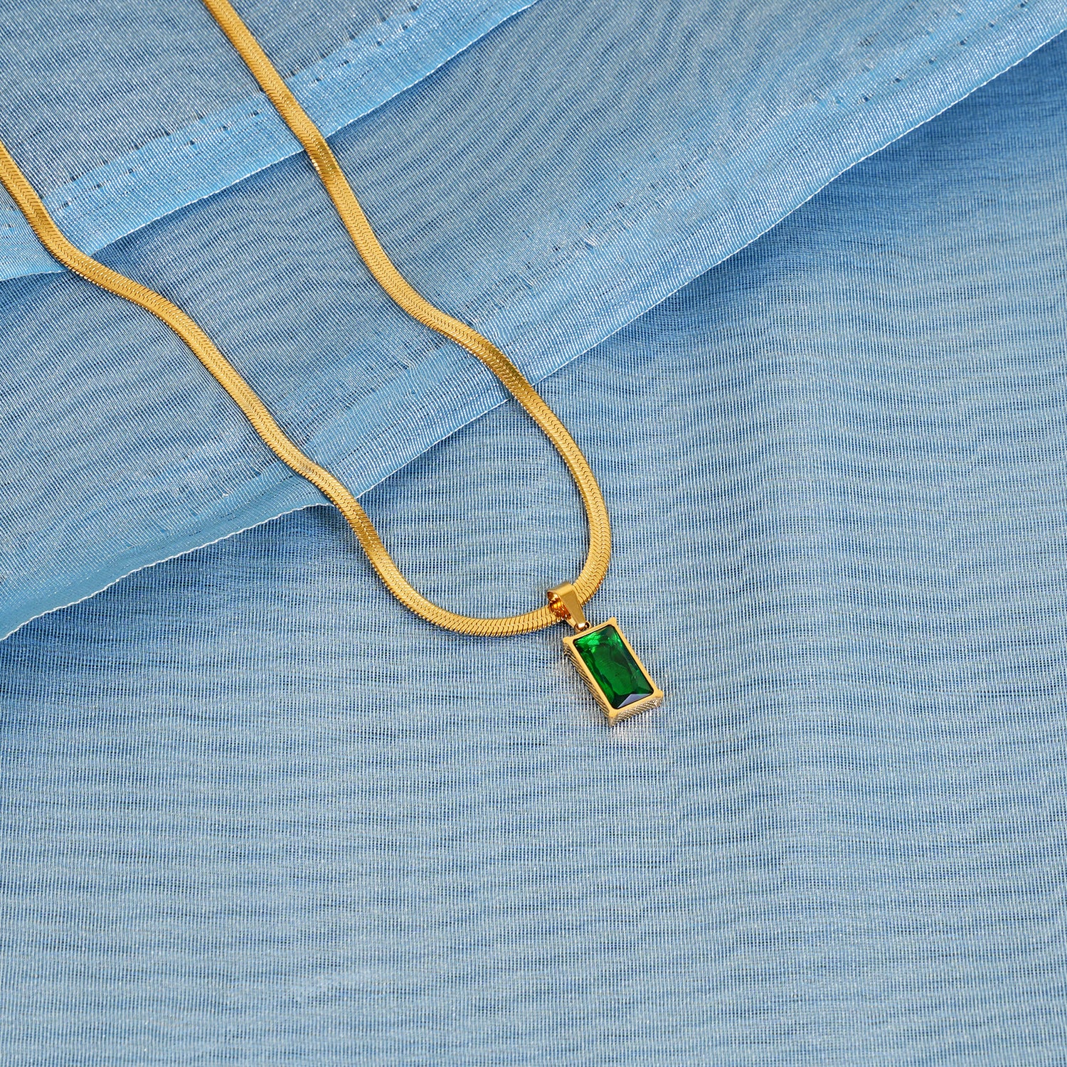 18K Gold Plated Emerald Pendant Necklace