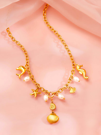 18K Gold Plated Beach Charms Necklace
