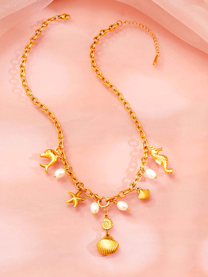 18K Gold Plated Beach Charms Necklace