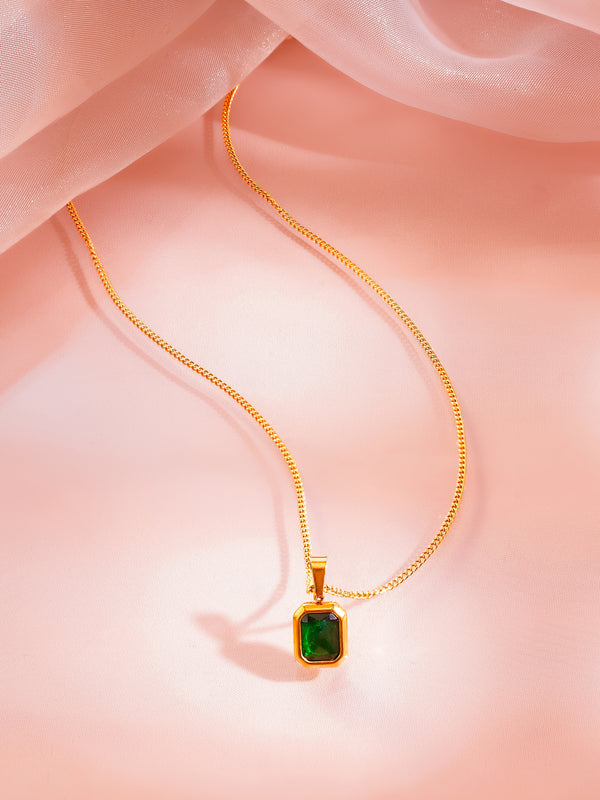 Emerald Rectangle Pendant Necklace