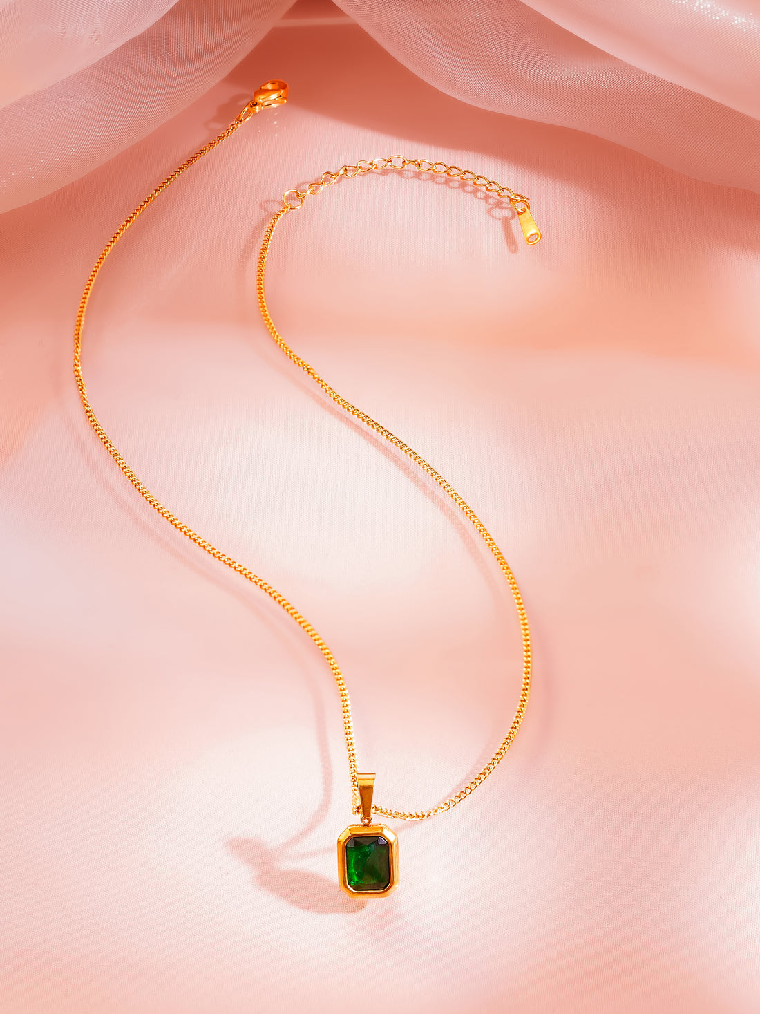 Emerald Rectangle Pendant Necklace