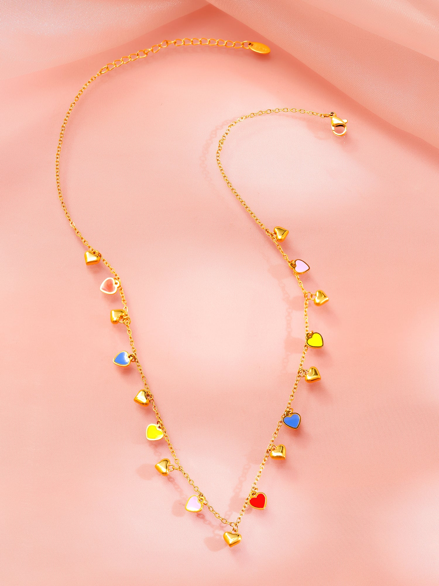 18K Gold Plated Multicolor Heart Charm Necklace