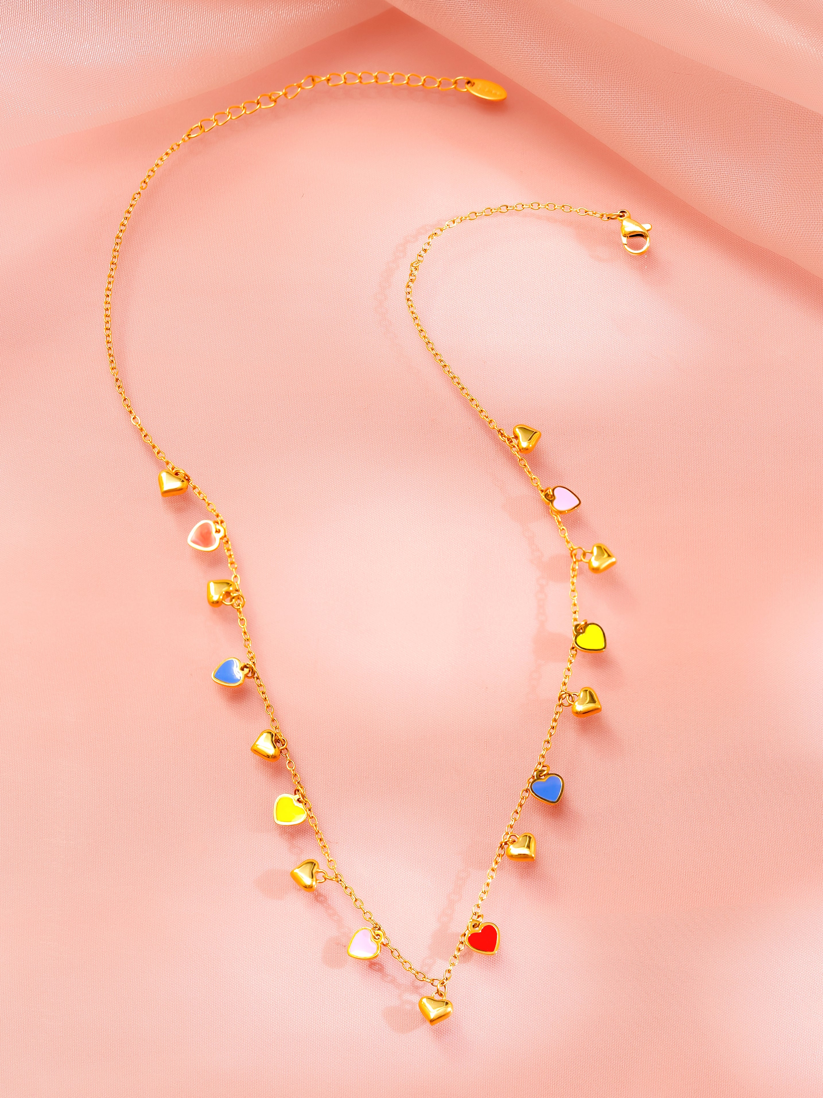 18K Gold Plated Multicolor Heart Charm Necklace