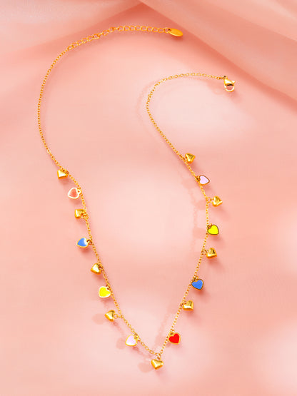 18K Gold Plated Multicolor Heart Charm Necklace