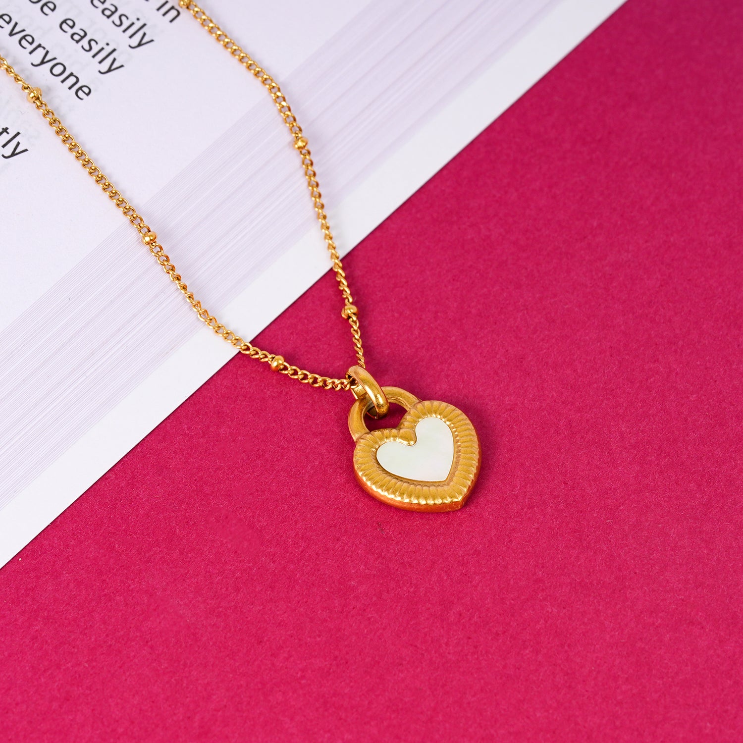 18K Gold Plated Two Sides of Love - Black &amp; White Heart Pendant Necklace