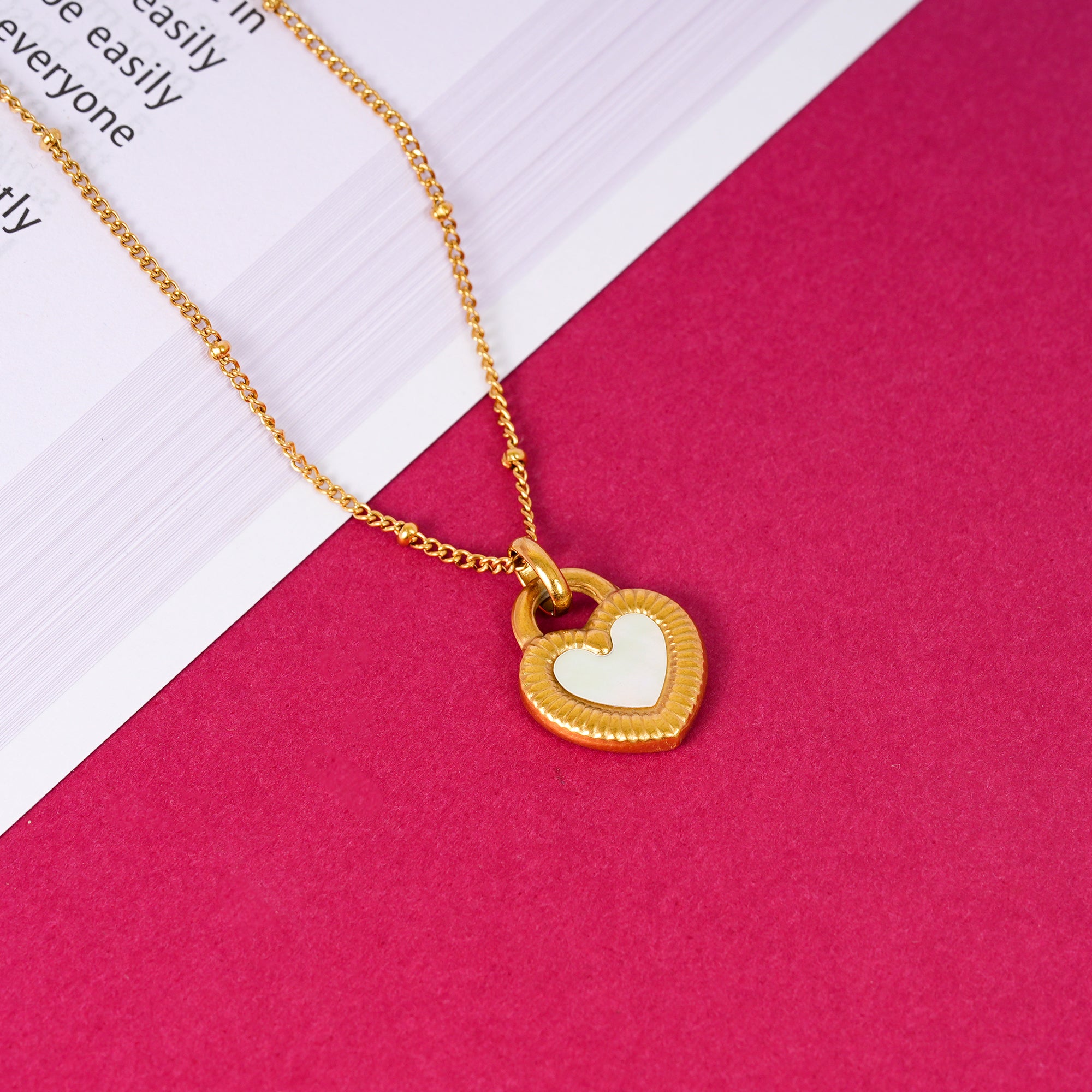 18K Gold Plated Two Sides of Love - Black &amp; White Heart Pendant Necklace