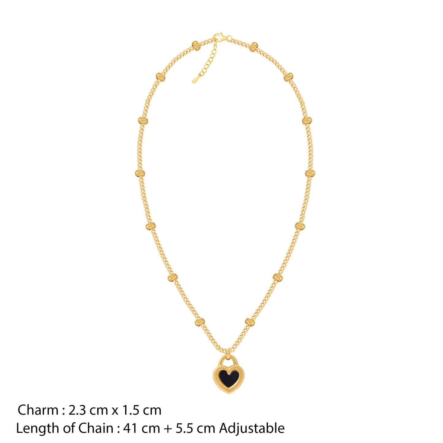 18K Gold Plated Two Sides of Love - Black & White Heart Pendant Necklace