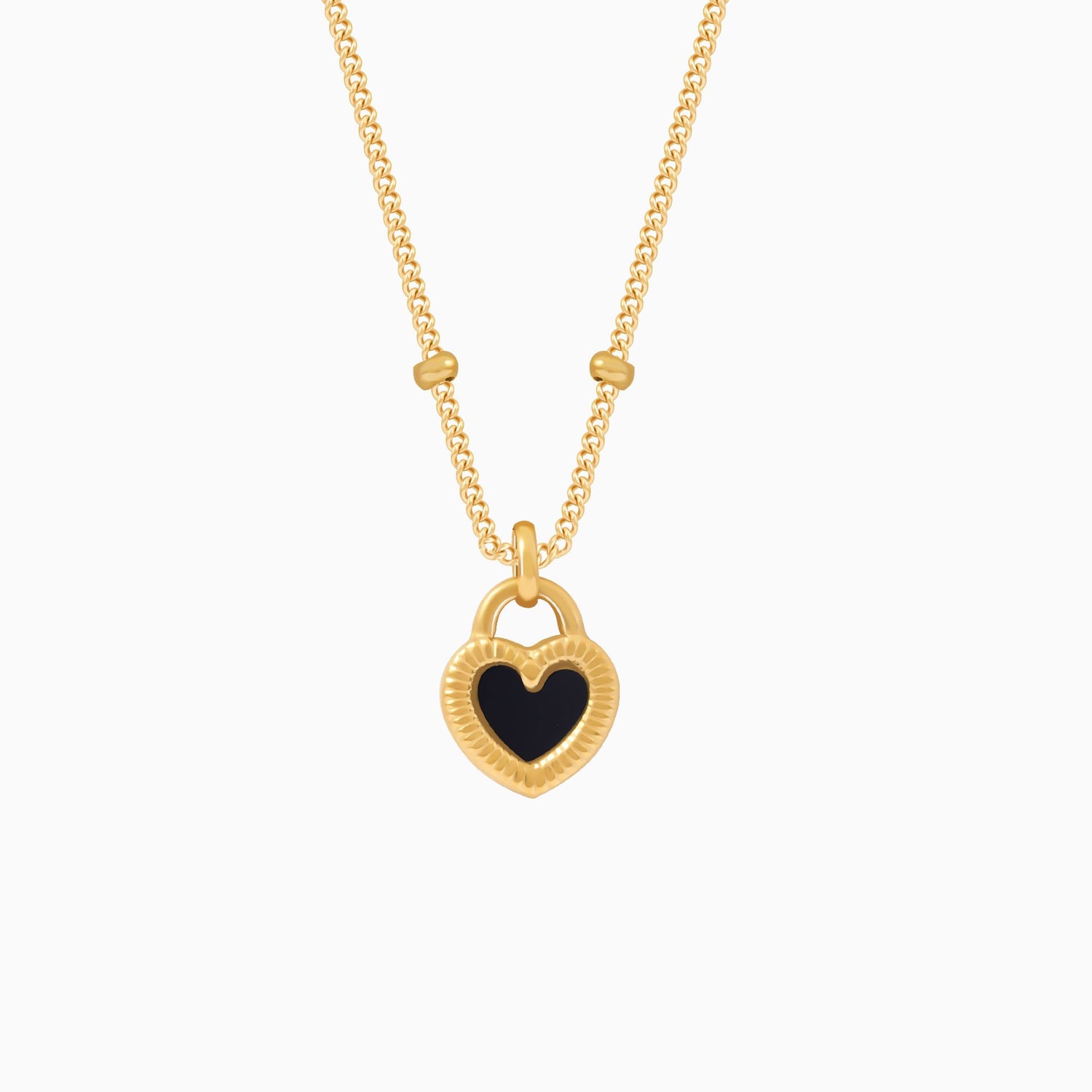 18K Gold Plated Two Sides of Love - Black &amp; White Heart Pendant Necklace
