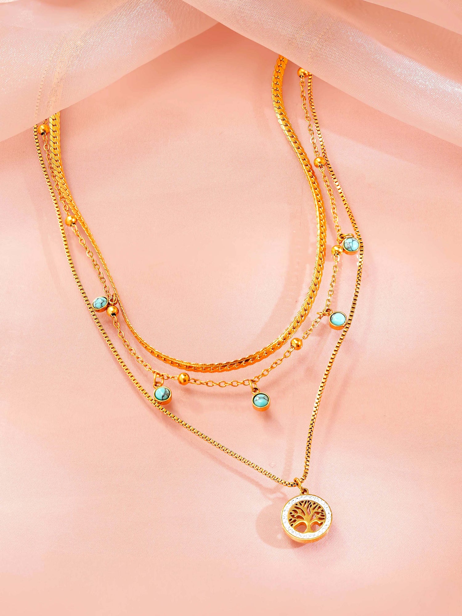 18K Gold Plated Tree of Life Layered Necklace