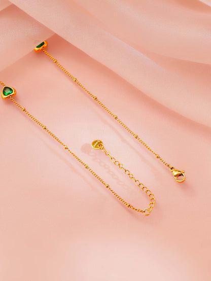 18K Gold Plated Green Heart Station Necklace