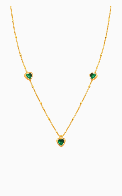 18K Gold Plated Green Heart Station Necklace