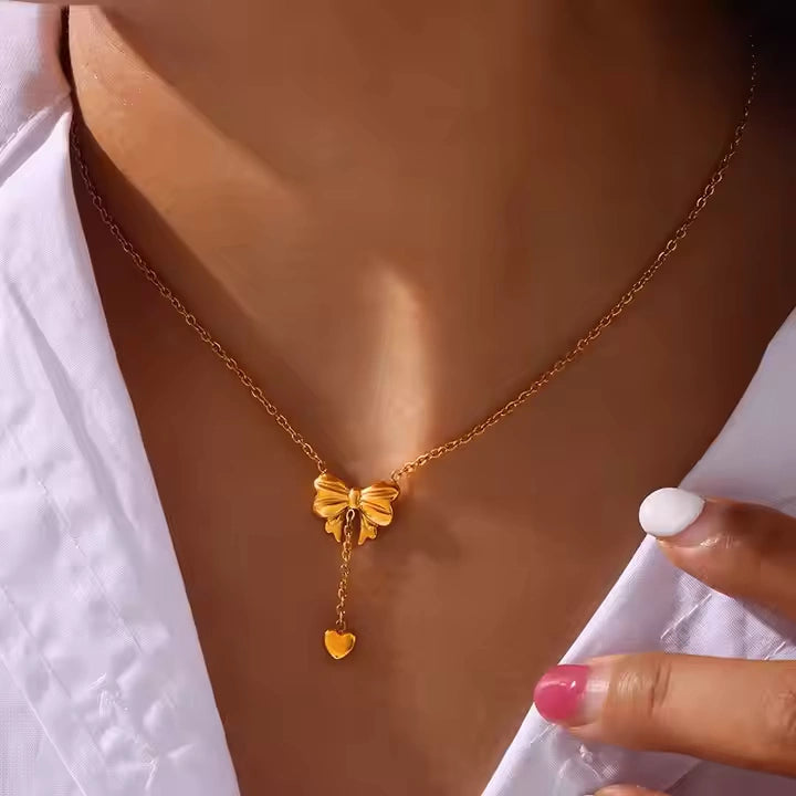 18K Gold Plated Sweetheart Bow Necklace