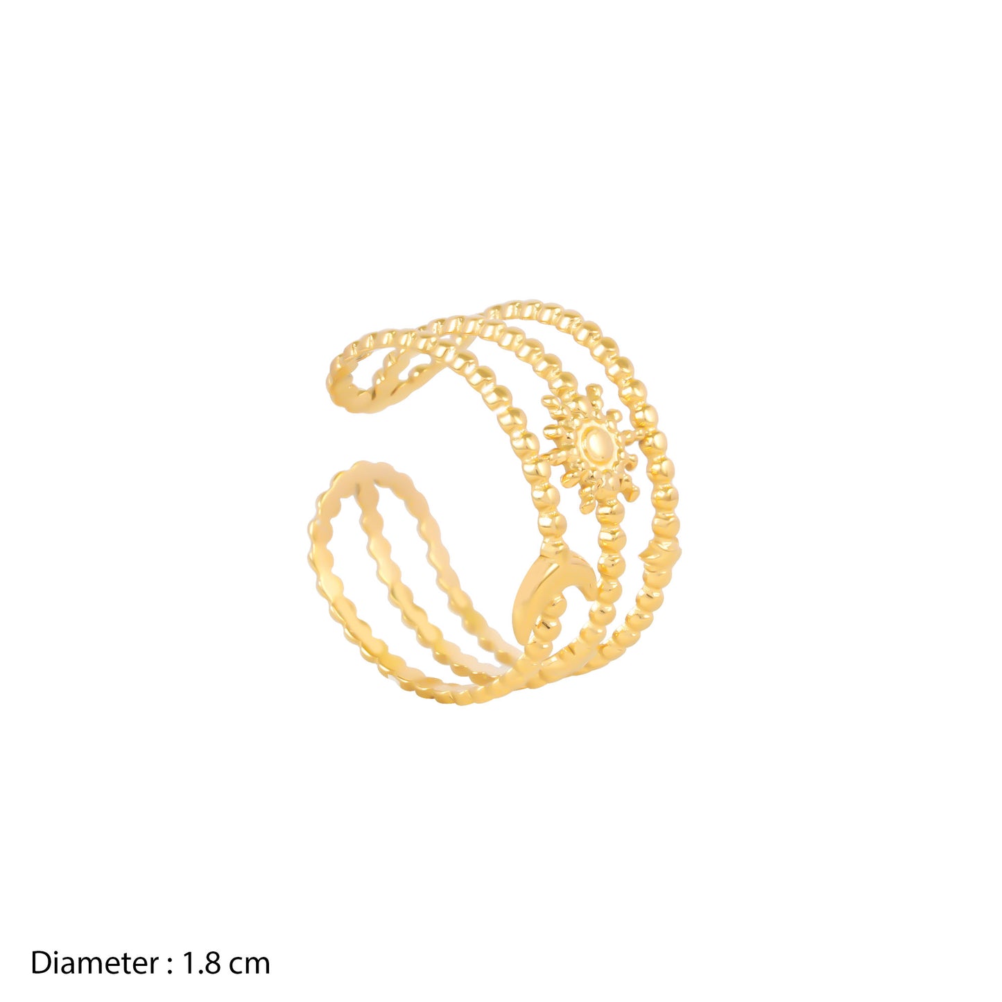 18K Gold Plated Triple Layered Moon & Star Adjustable Ring