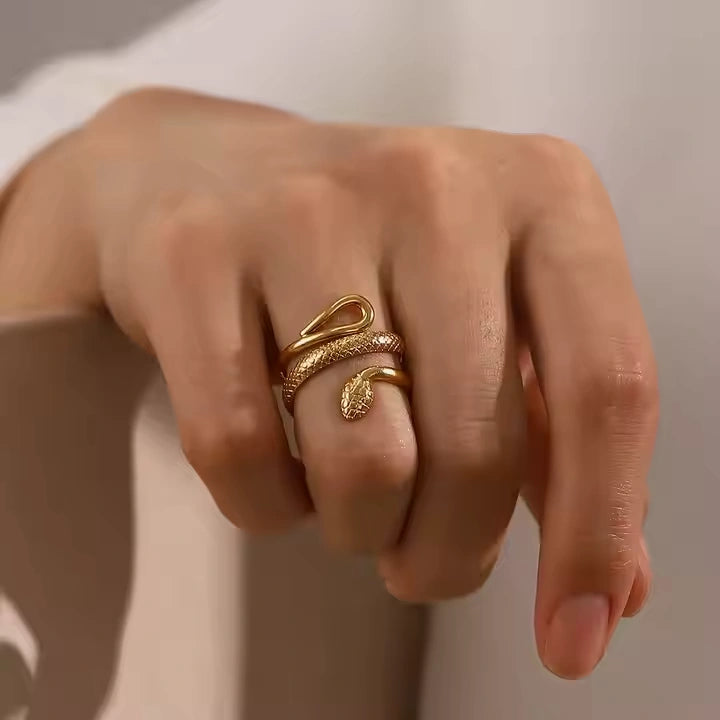 18K Gold Plated Serpent Elegance Classic Textured Adjustable Ring