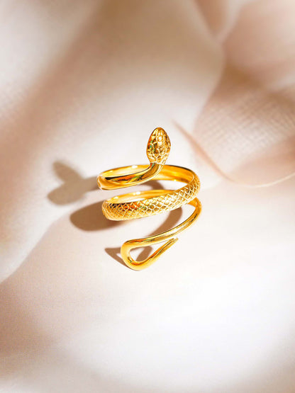 18K Gold Plated Serpent Elegance Classic Textured Adjustable Ring