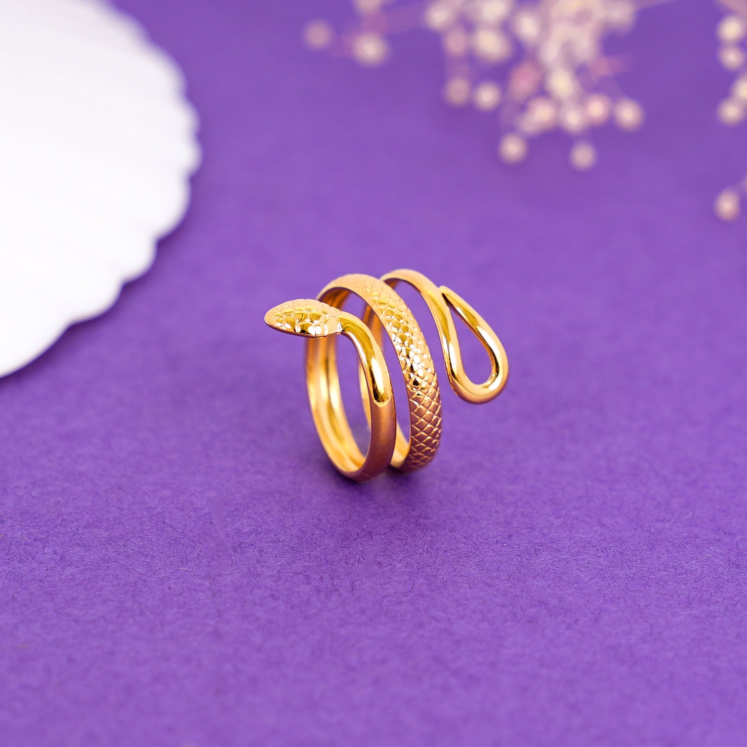 18K Gold Plated Serpent Elegance Classic Textured Adjustable Ring