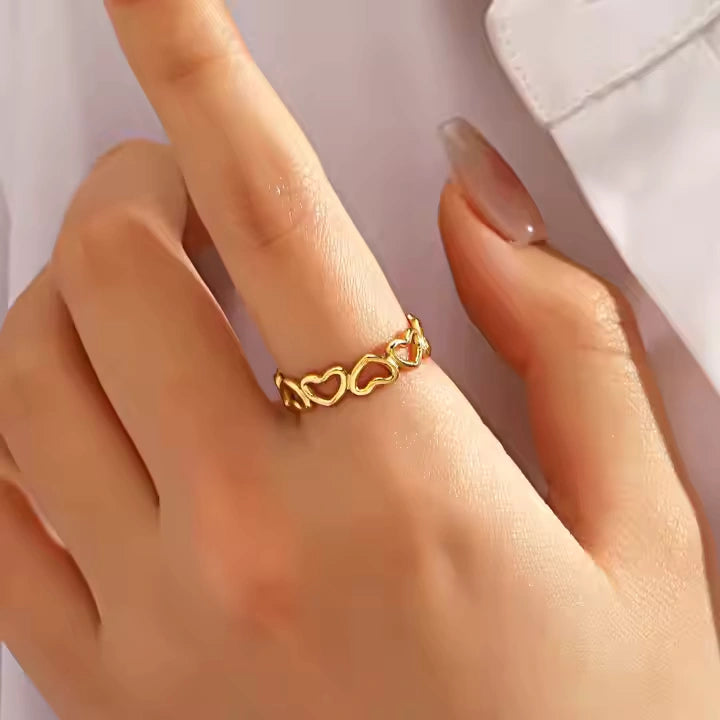 18K Gold Plated Heart Love Adjustable Dainty Ring
