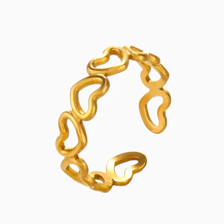 18K Gold Plated Heart Love Adjustable Dainty Ring
