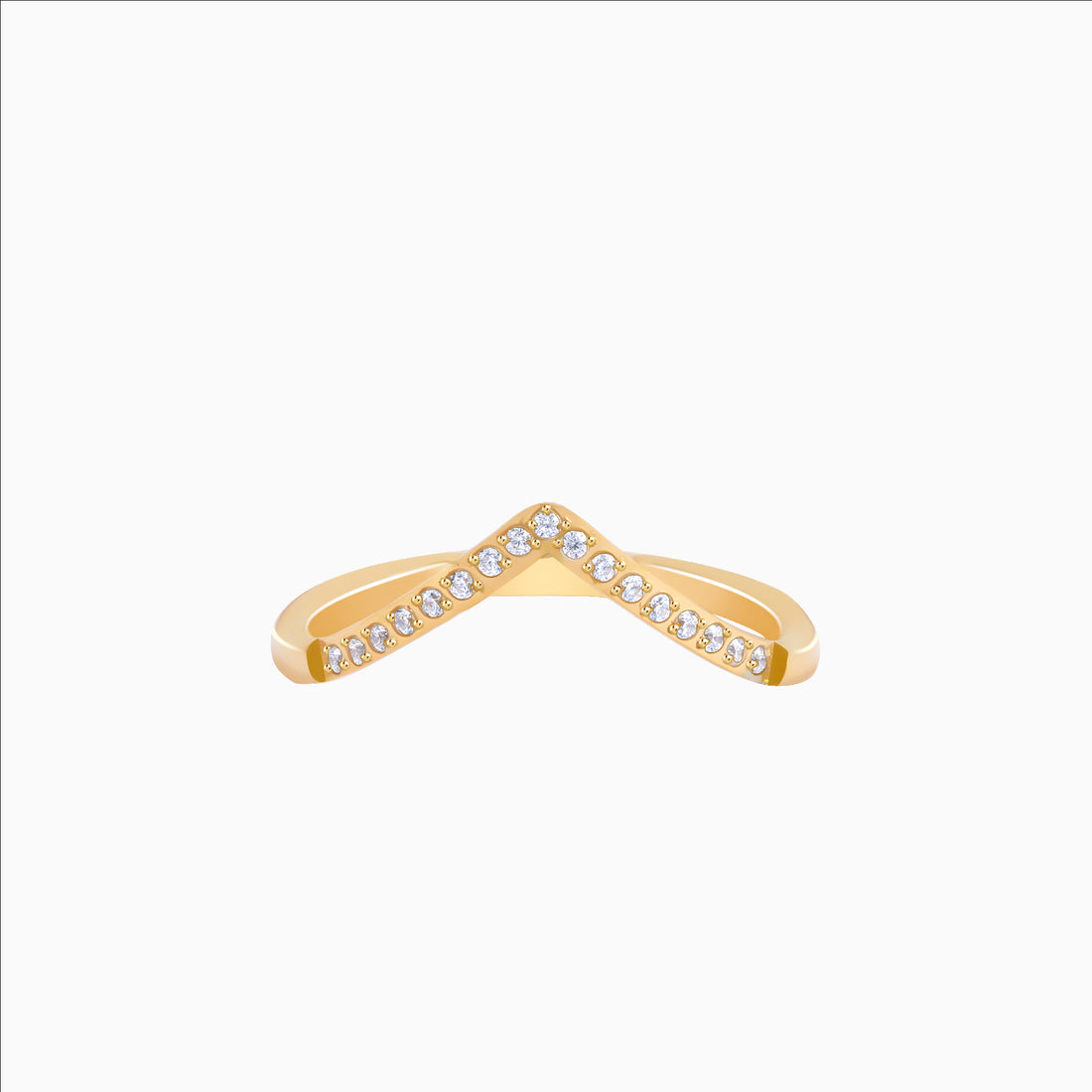 V-shaped gold ring with CZ stones