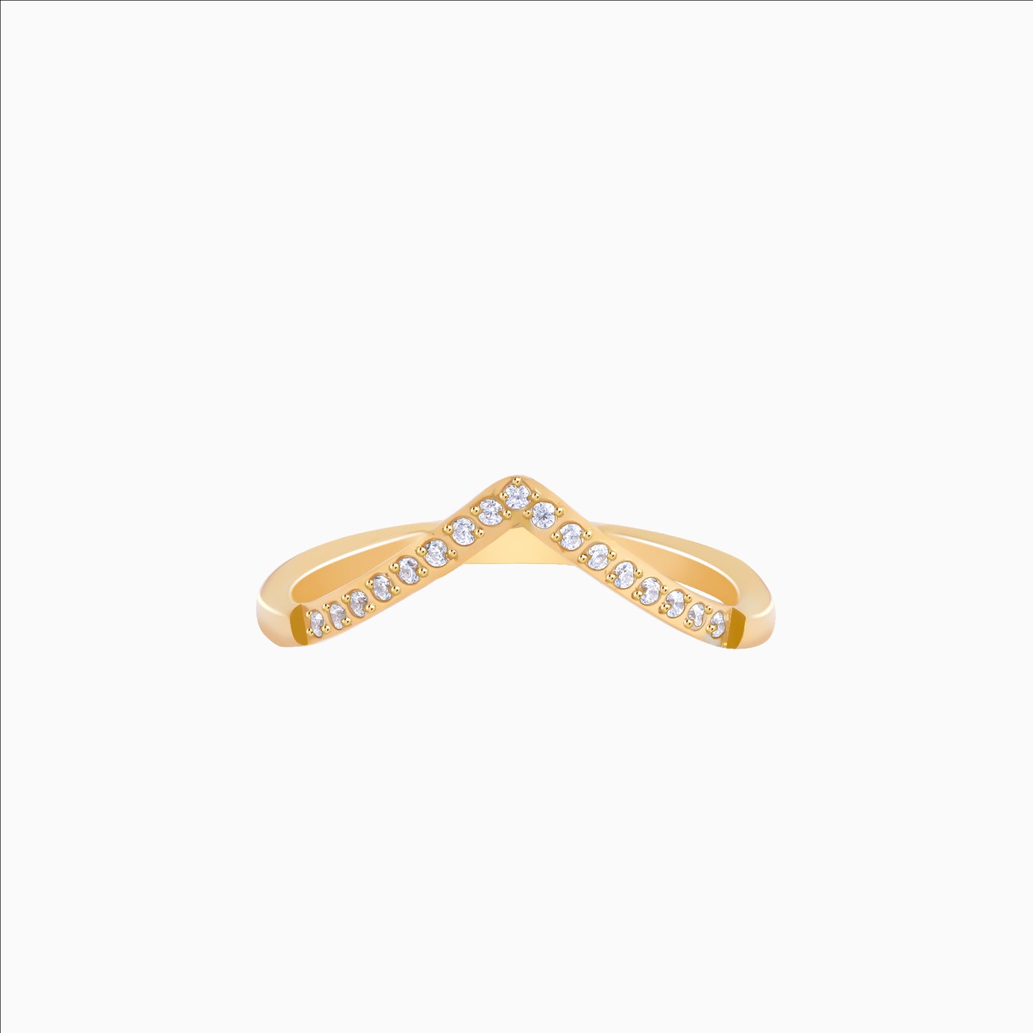 V-shaped gold ring with CZ stones
