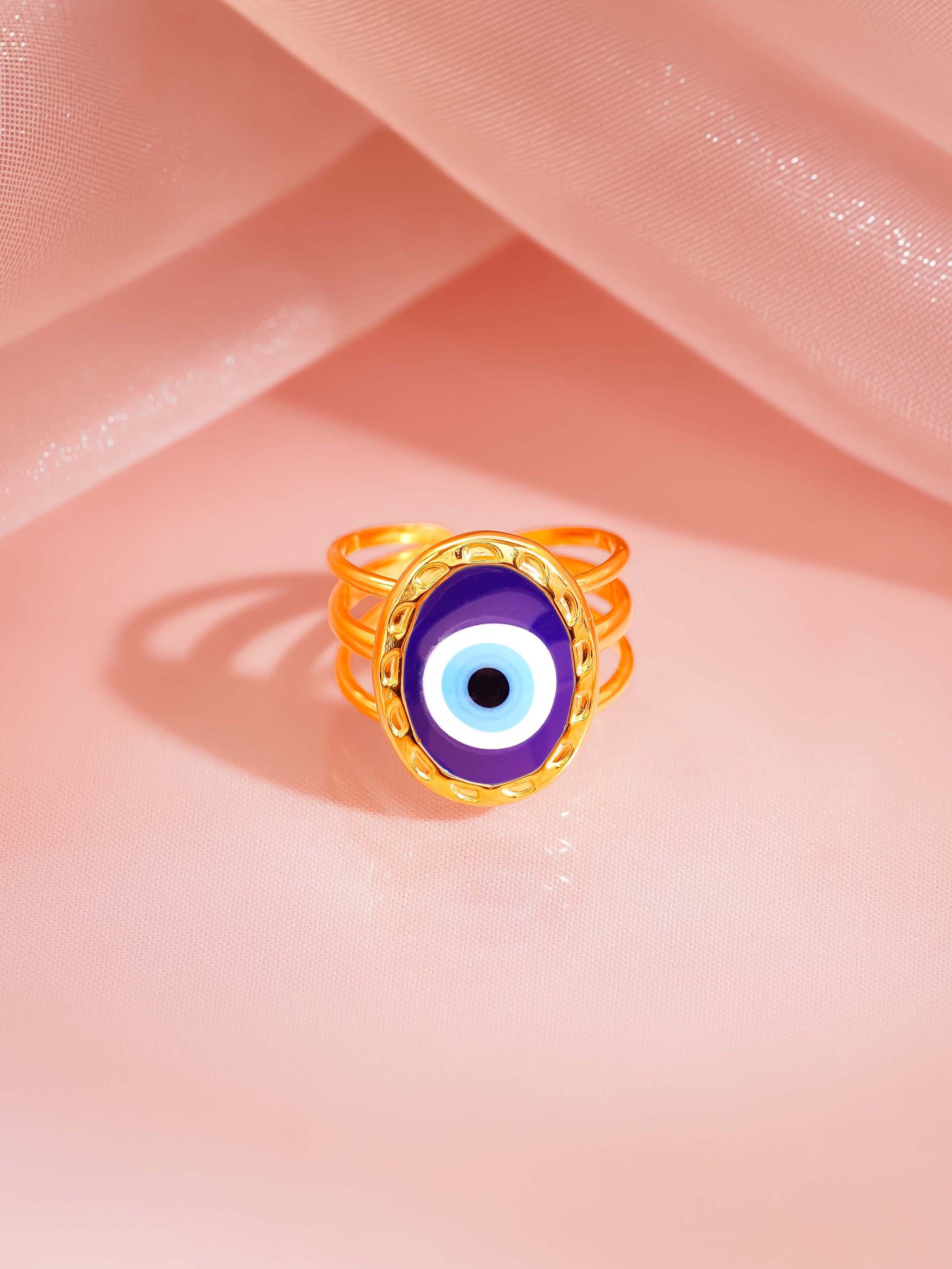 18K Gold Plated Evil Eye Adjustable Ring
