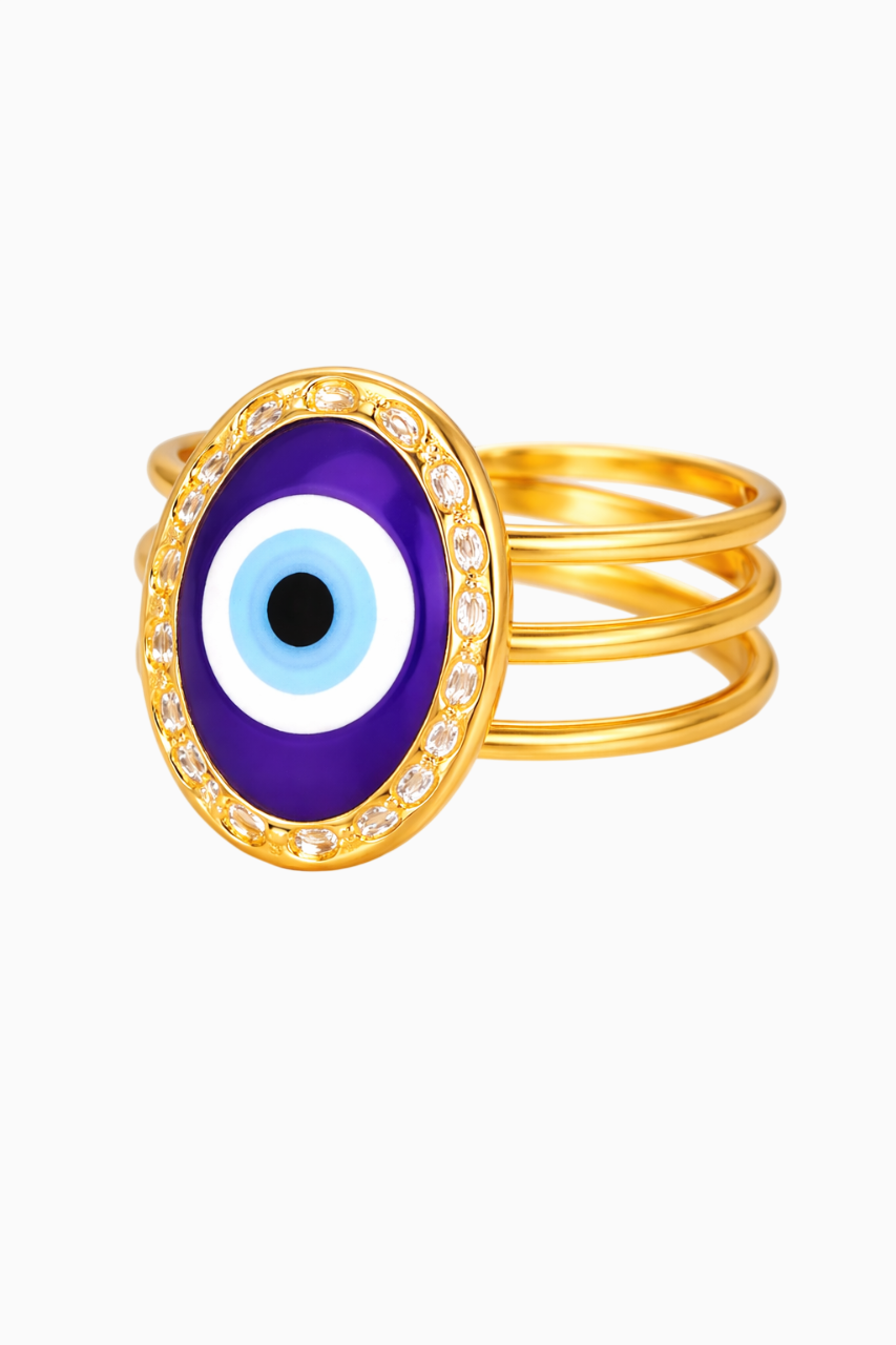 18K Gold Plated Evil Eye Adjustable Ring