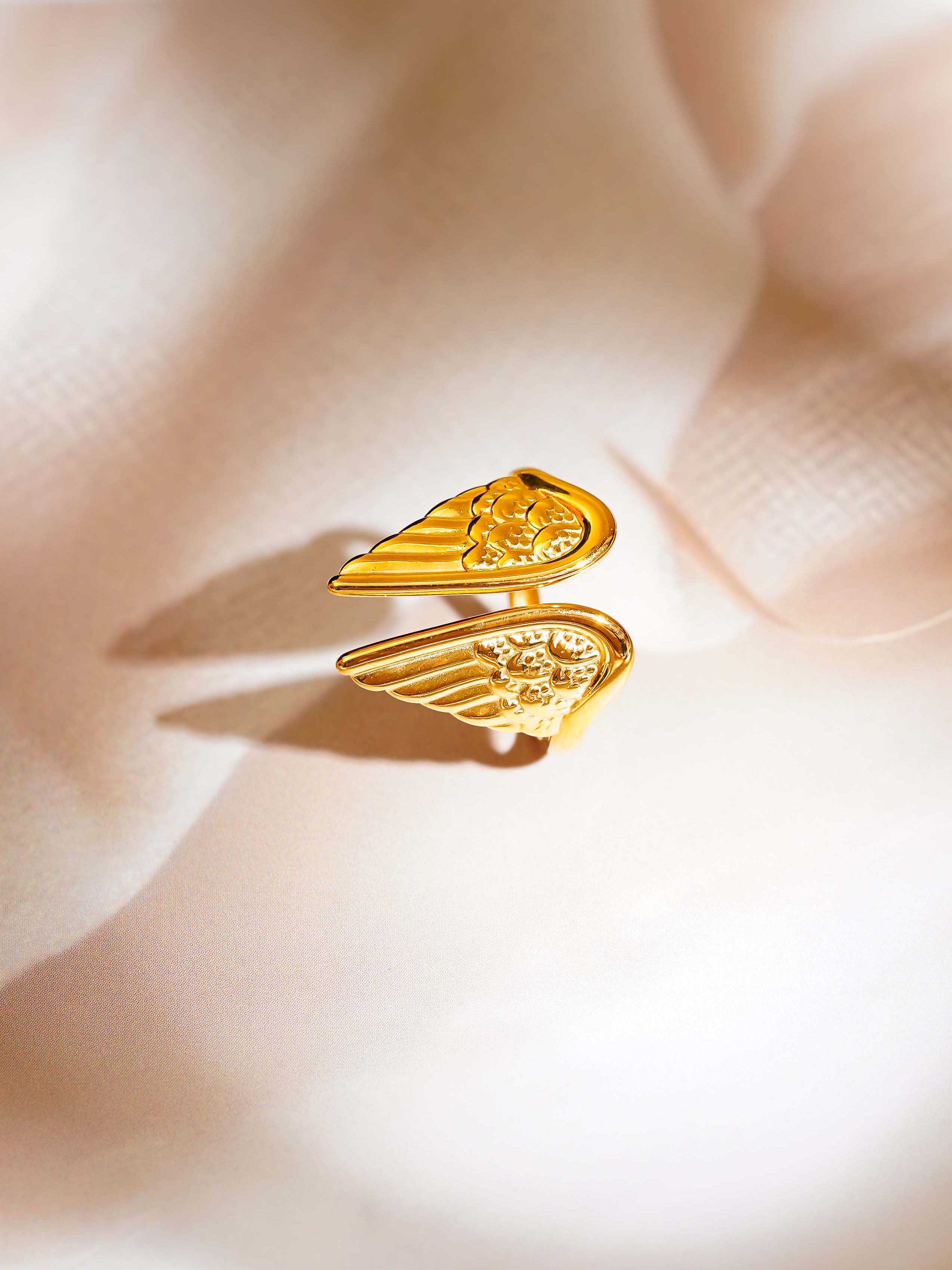 18K Gold Plated Angel wings Adjustable Open Ring