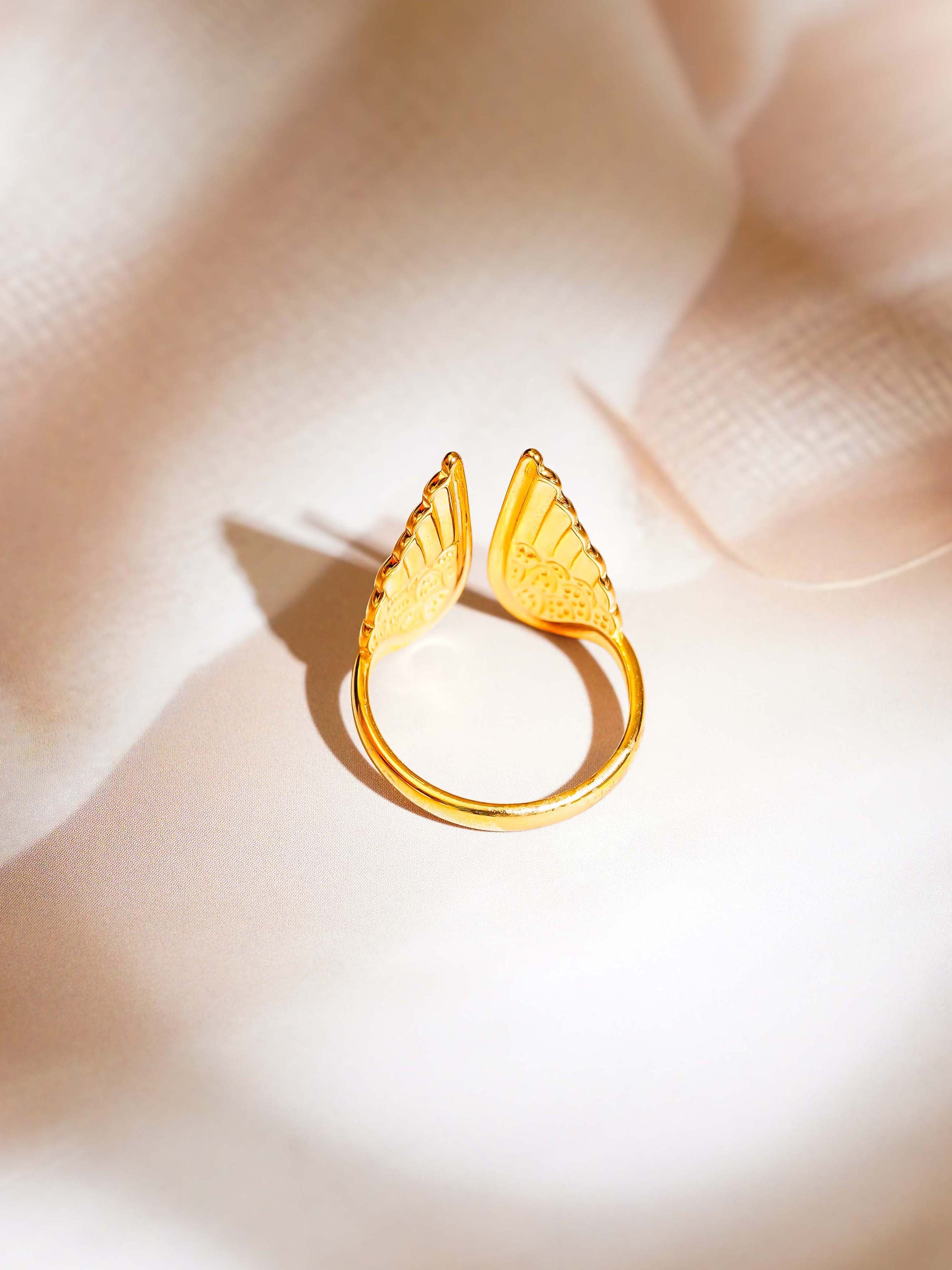 18K Gold Plated Angel wings Adjustable Open Ring