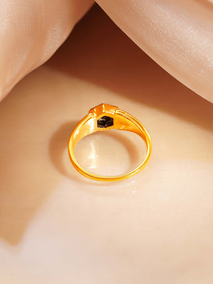 18K Gold Plated Black Stone Statement Ring