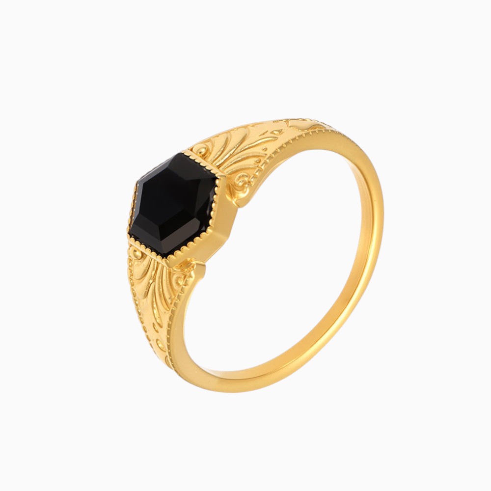 18K Gold Plated Black Stone Statement Ring