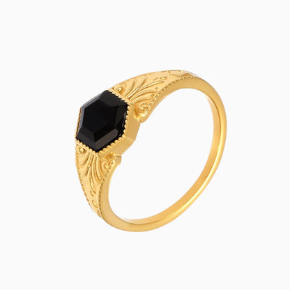 18K Gold Plated Black Stone Statement Ring