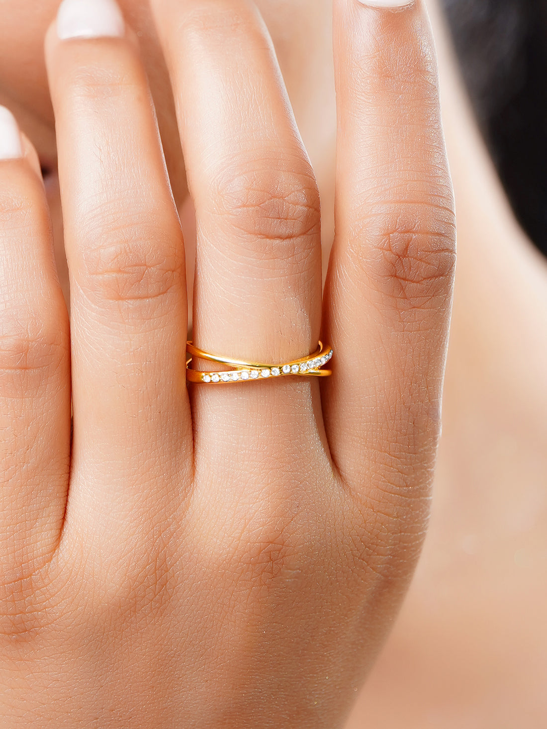 18K Gold Plated Intertwined CZ Band Ring