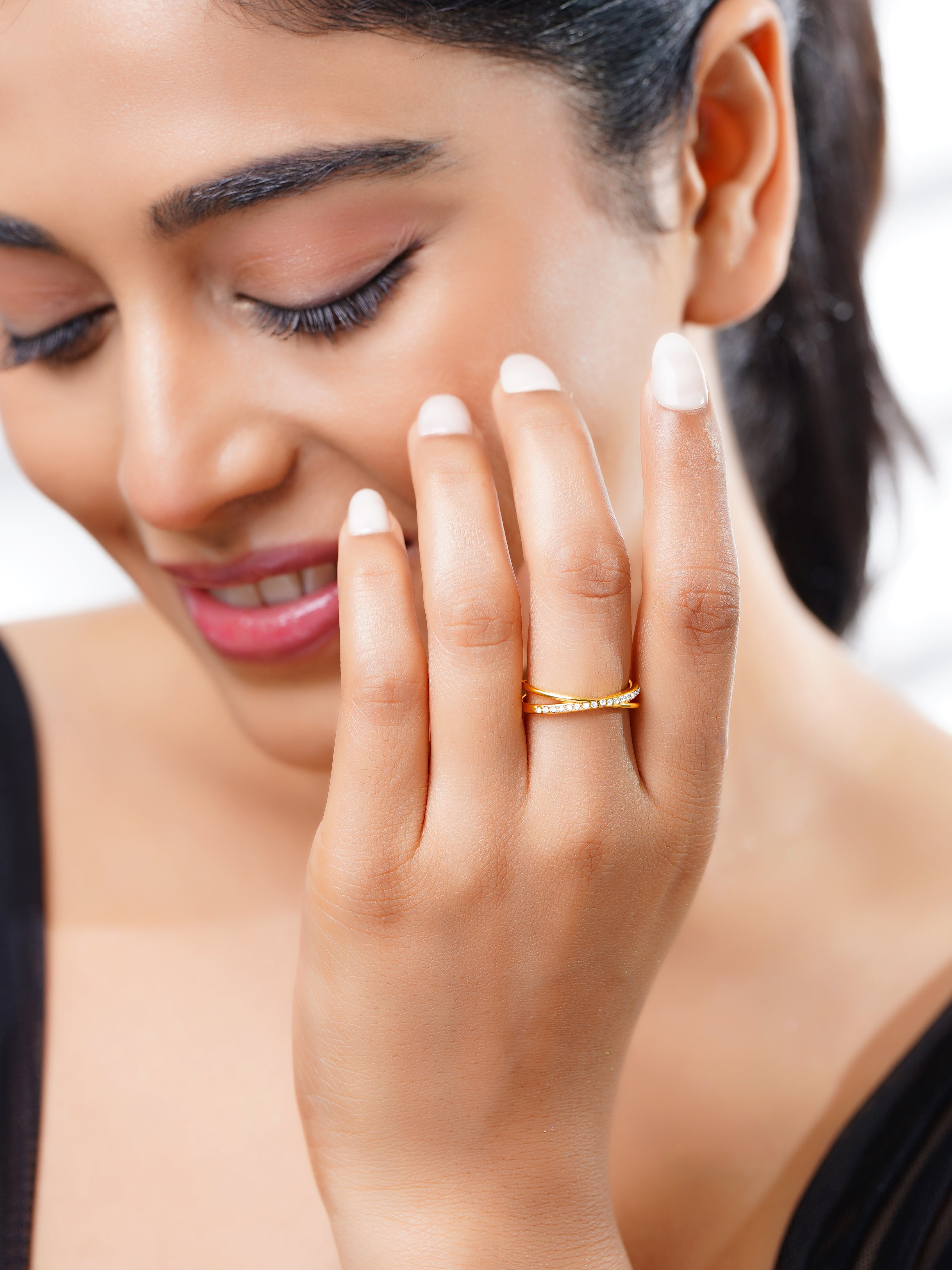 18K Gold Plated Intertwined CZ Band Ring