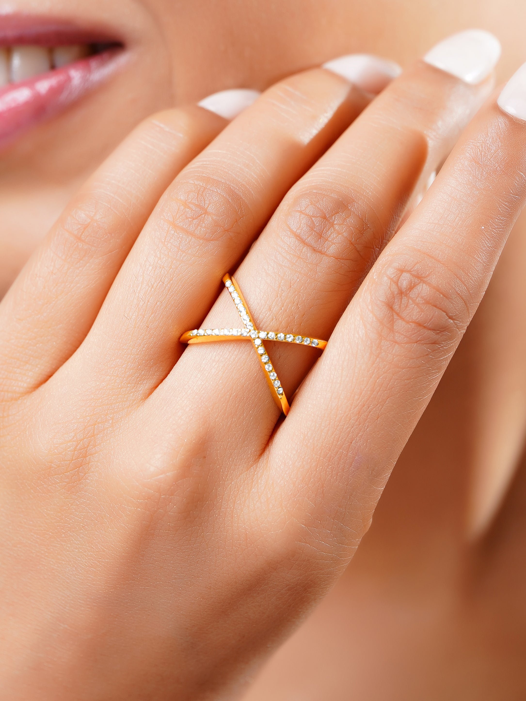 18K Gold Plated Criss Cross CZ Ring