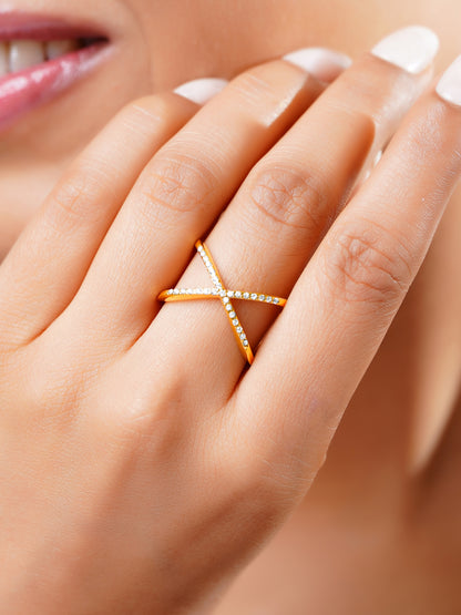18K Gold Plated Criss Cross CZ Ring
