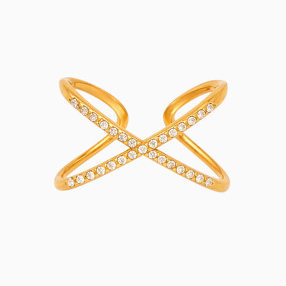 18K Gold Plated Criss Cross CZ Ring