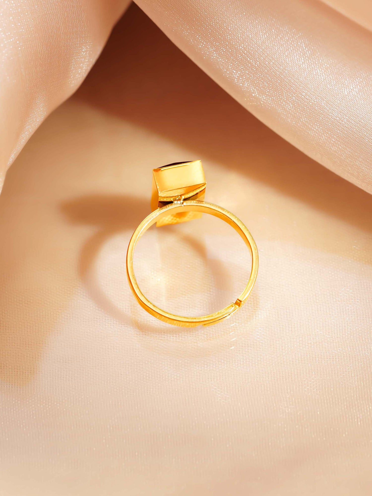 18K Gold Plated Black Stone Adjustable Ring